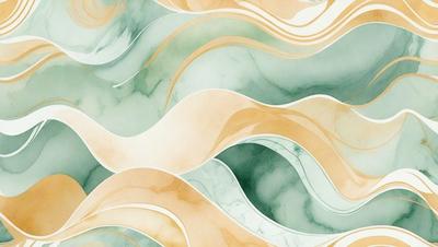 The primary subject of the image is a marble-like pattern with a mix of green, yellow, and orange colors. The setting is a marble-like surface, which could be a wall or a countertop. The visual style is a combination of digital art and illustration, creating a unique and artistic design. The colors and mood of the image are vibrant and lively, with the green, yellow, and orange hues creating a warm and inviting atmosphere.