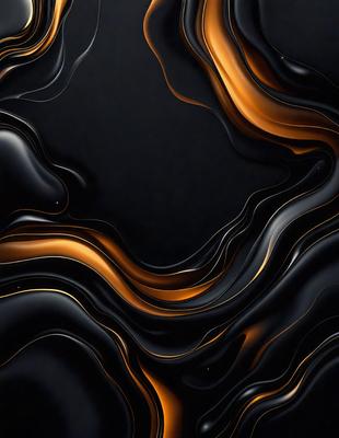 The primary subject of the image is a close-up of a black and gold patterned surface, which appears to be a marbled or textured material. The setting is a dark background, which contrasts with the patterned surface. The visual style is a combination of a photo and digital art, creating a unique and intricate design. The colors and mood of the image are predominantly black and gold, giving it a sophisticated and elegant appearance.