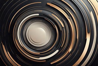 The primary subject of the image is a black and gold circle with a pattern of gold lines. The setting is a black background, and the visual style appears to be a digital art or illustration. The dominant colors are black and gold, creating a sophisticated and elegant atmosphere.