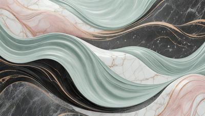 The primary subject of the image is a marble-like pattern, featuring a combination of black, white, and grey colors. The setting is a black and white marble surface, which serves as the background. The visual style of the image is a digital art or illustration, showcasing the intricate design of the marble pattern. The overall atmosphere of the image is elegant and sophisticated, with a touch of modernity due to the digital art presentation.