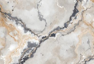 The image features a marble-like surface with a white and grey color scheme. The primary subject is a large, white, and grey marble-like stone, which appears to be a part of a wall or a countertop. The setting is a room with a white and grey marble-like stone wall, which adds a sense of elegance and sophistication to the space. The visual style is a close-up of the marble-like stone, showcasing its intricate texture and details. The colors and