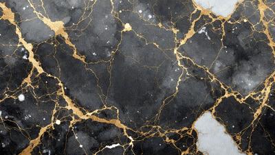 The primary subject of the image is a marble countertop with a gold-colored, textured surface. The setting is a kitchen or bathroom, as the countertop is a part of the room's design. The visual style is a close-up of the marble countertop, showcasing its unique texture and gold-colored veins. The colors and mood of the image are warm and luxurious, with the gold and black tones creating a sense of elegance and sophistication.