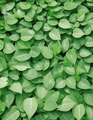 The image features a large, lush green plant with many leaves. The plant is growing in a field, and its leaves are spread out, covering the entire field. The scene is a close-up of the plant, showcasing its vibrant green color and intricate leaf patterns. The visual style of the image is a natural, realistic representation of the plant, capturing its beauty and growth.