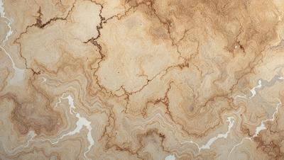 The image features a close-up of a brown and white marbled surface, possibly a piece of wood or a stone. The surface has a pattern of cracks and crevices, giving it a unique and textured appearance. The colors in the image are predominantly brown and white, creating a warm and earthy atmosphere. The visual style of the image is a close-up, allowing the viewer to appreciate the intricate details of the marbled surface.