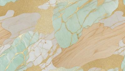 The primary subject of the image is a marble-like surface with a gold and green color scheme. The setting is a rocky, textured environment, possibly a wall or a piece of art. The visual style is a combination of digital art and illustration, creating a unique and intricate design. The colors and mood of the image are warm and earthy, with a touch of sophistication due to the gold and green hues.