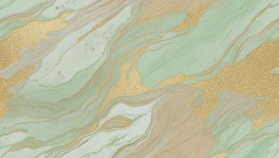 The primary subject of the image is a marble-like surface with a gold and green color scheme. The setting is a patterned wall, and the visual style appears to be a combination of a photo and digital art. The colors and mood of the image are warm and inviting, with the gold and green tones creating a sense of luxury and sophistication.
