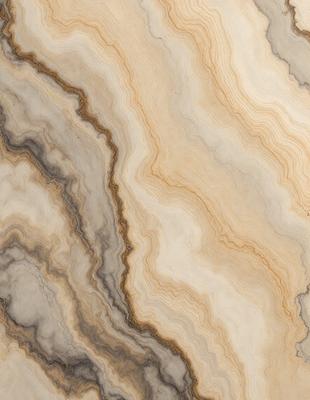 The image features a marble-like surface with a pattern of swirls and waves. The primary subject is the marble, which is the main object, scene, or focus of the image. The setting is a natural environment, with the marble being the primary background. The visual style is a close-up of the marble, showcasing its intricate pattern. The colors and mood of the image are predominantly earthy tones, giving it a natural and elegant appearance.