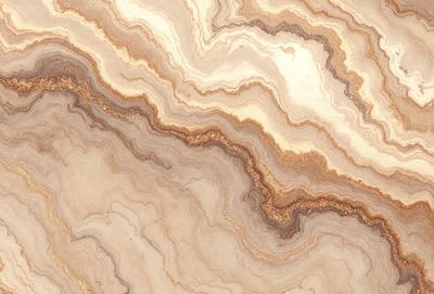 The primary subject of the image is a marble-like surface with a pattern of swirls and waves. The setting is a natural environment, possibly a rock formation or a stone wall. The visual style is a close-up of the marble-like surface, showcasing its intricate patterns. The colors and mood of the image are predominantly earthy tones, giving it a natural and organic feel.