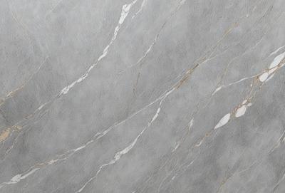 The primary subject of the image is a marble wall with a patterned texture. The setting is a room with a grey marble wall as the main focus. The visual style is a close-up of the marble wall, showcasing its intricate pattern. The colors and mood of the image are predominantly grey, giving it a sophisticated and elegant appearance.