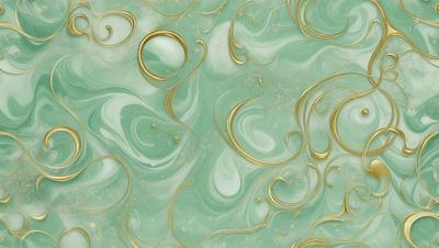 The primary subject of the image is a green and gold patterned wallpaper. The setting is a room with a green and gold wallpapered wall. The visual style is a patterned wallpaper, which gives the room a unique and artistic atmosphere. The dominant colors are green and gold, creating a warm and inviting environment.