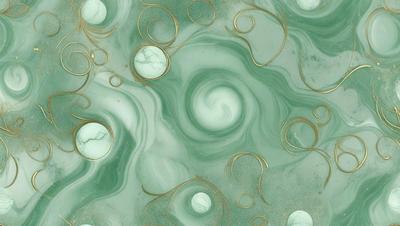 The primary subject of the image is a green and gold swirling pattern, which appears to be a design or a piece of art. The setting is a green background, and the visual style is a combination of digital art and illustration. The colors and mood of the image are vibrant and lively, with the green and gold colors creating a sense of movement and energy.