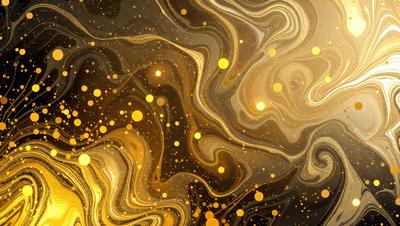 The primary subject of the image is a close-up of a gold and brown pattern, which appears to be a painting or a digital artwork. The setting is a dark background, which contrasts with the gold and brown colors of the pattern. The visual style is a mix of digital art and painting, creating a unique and intricate design. The colors and mood of the image are warm and rich, with the gold and brown tones evoking a sense of luxury and sophistication.