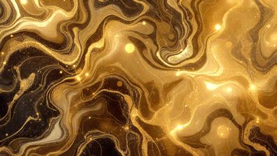 The primary subject of the image is a close-up of a gold and brown marble pattern. The setting is a surface with a gold and brown marble pattern, which creates a rich and luxurious atmosphere. The visual style is a close-up of the marble pattern, showcasing the intricate details and textures. The colors and mood are warm and inviting, with the gold and brown tones evoking a sense of sophistication and elegance.