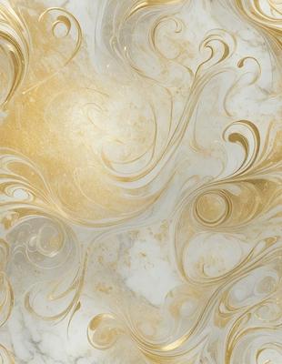 The primary subject of the image is a marble wall with a gold and white pattern. The setting is a room with a marble surface, and the visual style is a combination of digital art and illustration. The dominant colors are gold and white, creating a luxurious and elegant atmosphere.