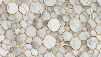 The primary subject of the image is a patterned wall with a combination of white and gold tones. The setting is a room with a marble-like surface, which adds to the luxurious and elegant atmosphere. The visual style is a mix of digital art and illustration, creating a unique and intricate design. The colors and mood of the image are predominantly white and gold, giving it a sophisticated and refined appearance.