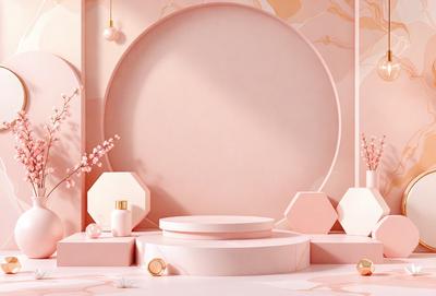 The primary subject of the image is a pink table with a white circle on it. The table is surrounded by pink walls, creating a visually appealing and feminine setting. The visual style of the image is a combination of photo and digital art, giving it a unique and artistic appearance. The colors and mood of the image are predominantly pink, which adds a sense of warmth and elegance to the scene.