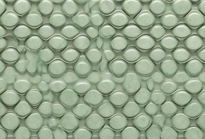 The primary subject of the image is a pattern of circles, which are arranged in a visually appealing manner. The setting is a green background, which adds a vibrant and lively atmosphere to the scene. The visual style of the image is a combination of photo and digital art, creating a unique and eye-catching design. The colors and mood of the image are predominantly green, which gives it a fresh and natural feel.