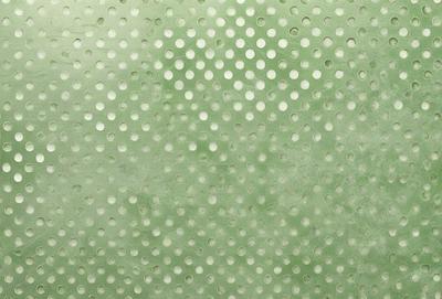 The primary subject of the image is a green wall with a pattern of white dots. The setting is indoors, and the visual style appears to be a photo. The dominant colors are green and white, creating a calm and soothing atmosphere.