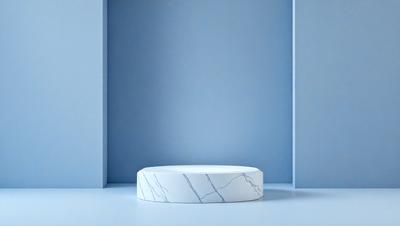 The primary subject of the image is a white marble tabletop. The table is placed on a white surface, which could be a table or a countertop. The setting is a room with a blue wall, which serves as the backdrop for the table. The visual style of the image is a photo, capturing the details of the marble tabletop and the blue wall. The colors and mood of the image are predominantly white and blue, creating a clean and calming atmosphere.