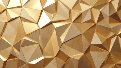 The primary subject of the image is a gold-colored wall with a geometric pattern. The setting is a room with a gold-colored wall, which serves as the background. The visual style of the image is a close-up of the wall, showcasing the intricate pattern. The dominant colors in the image are gold and various shades of gold, creating a warm and luxurious atmosphere.
