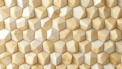 The primary subject of the image is a patterned wall made of marble. The setting is a room with a marble wall as the main focus. The visual style is a close-up of the marble wall, showcasing its intricate design. The colors and mood of the image are predominantly neutral, with the marble providing a warm and elegant atmosphere.