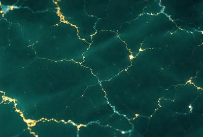 The primary subject of the image is a close-up of a blue surface with a pattern of yellow and gold streaks. The setting appears to be a swimming pool, as the surface is wet and reflective. The visual style of the image is a combination of photo and digital art, creating a unique and intriguing pattern. The colors and mood of the image are predominantly blue and gold, with a sense of depth and movement created by the interplay of light and shadow.