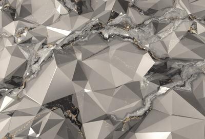 The primary subject of the image is a close-up of a marble-like surface with a gold and black color scheme. The setting is a stone wall, and the visual style appears to be a combination of digital art and illustration. The colors and mood of the image are rich and luxurious, with the gold and black elements creating a sense of sophistication and elegance.