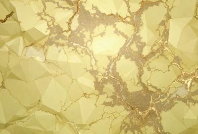 The primary subject of the image is a close-up of a gold-colored wall with a marbled texture. The setting is a room with a yellow and gold color scheme. The visual style is a combination of a photo and digital art, creating a unique and intricate pattern on the wall. The colors and mood of the image are warm and inviting, with the gold and yellow tones evoking a sense of luxury and sophistication.