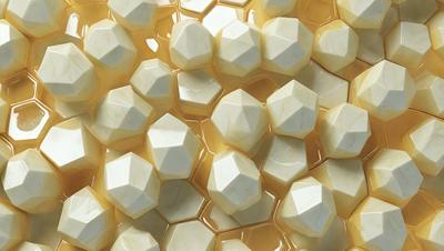 The primary subject of the image is a large number of white marble balls, which are arranged in a honeycomb pattern. The setting is a water surface, possibly a pool or a bathtub, where the marble balls are floating. The visual style of the image is a combination of photo and digital art, creating a unique and intriguing pattern. The colors and mood of the image are predominantly white, giving it a clean and serene atmosphere.