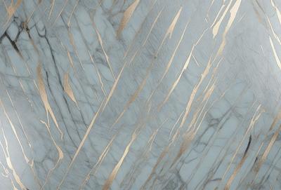 The primary subject of the image is a marble wall with a gold-colored pattern. The setting is a room with a marble floor, and the visual style is a close-up of the marble wall. The colors and mood of the image are predominantly gold and brown, creating a warm and luxurious atmosphere.