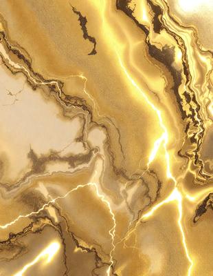 The primary subject of the image is a close-up of a marble countertop with a gold-colored pattern. The setting is a kitchen, and the visual style is a photo. The countertop has a gold-colored pattern, and the overall atmosphere is elegant and luxurious.