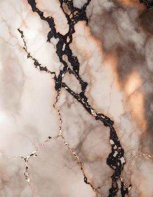 The primary subject of the image is a marble surface with a gold-like pattern. The setting is a room with a marble countertop, and the visual style is a close-up of the marble surface. The colors and mood of the image are predominantly gold and brown, giving it a warm and luxurious appearance.