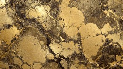The primary subject of the image is a close-up of a gold-colored marble wall. The setting is a room with a marble surface, and the visual style appears to be a photo of the marble wall. The colors and mood of the image are predominantly gold and warm, creating a luxurious and elegant atmosphere.