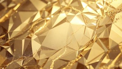 The primary subject of the image is a close-up of a gold-colored triangle. The setting is a gold-colored background, which creates a visually appealing contrast with the triangle. The visual style is a combination of a photo and digital art, as the triangle appears to be a part of a larger pattern. The colors and mood of the image are predominantly gold, giving it a warm and luxurious atmosphere.