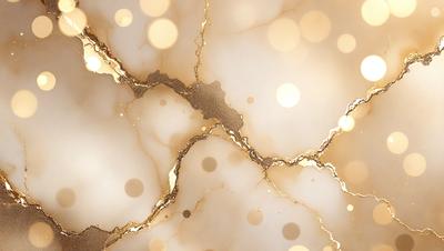 The primary subject of the image is a marble-like surface with gold speckles. The setting is a room with a white background. The visual style is a close-up of the marble surface, showcasing the gold speckles. The colors and mood of the image are warm and elegant, with the gold speckles adding a touch of luxury to the marble surface.