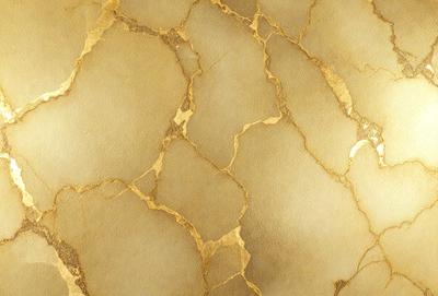 The primary subject of the image is a close-up of a gold-colored wall with a marbled texture. The setting is a room with a gold-colored wall, which creates a warm and luxurious atmosphere. The visual style is a close-up of the wall, showcasing the intricate marbled texture. The colors and mood of the image are predominantly gold and warm, evoking a sense of sophistication and elegance.