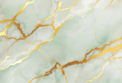 The primary subject of the image is a marble wall with a gold-colored pattern. The setting is a room with a white marble surface. The visual style is a close-up of the marble wall, showcasing the gold pattern. The colors and mood of the image are predominantly white and gold, creating a luxurious and elegant atmosphere.