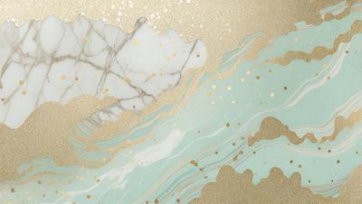 The primary subject of the image is a marble-like surface with a gold and blue color scheme. The setting is a water-like surface, possibly a pool or a body of water. The visual style appears to be a combination of digital art and illustration, creating a unique and artistic representation of the marble and water. The colors and mood of the image are serene and calming, with the gold and blue hues evoking a sense of tranquility and beauty.