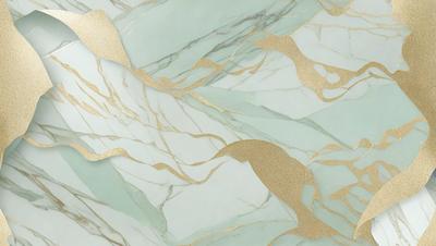 The primary subject of the image is a marble wall with a gold pattern. The setting is a bathroom, and the visual style is a combination of photo and digital art. The dominant colors are gold and white, creating a luxurious and elegant atmosphere.