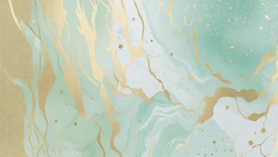 The primary subject of the image is a painting featuring a marble-like texture with gold accents. The setting is a white background, and the visual style appears to be a combination of digital art and illustration. The dominant colors are gold and white, creating a luxurious and elegant atmosphere.