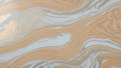 The primary subject of the image is a patterned surface, which appears to be a marble or wood-like material. The setting is a room with a wall featuring this unique pattern. The visual style of the image is a combination of photo and digital art, creating a visually appealing and intricate design. The colors and mood of the image are warm and inviting, with the dominant colors being brown and gold.