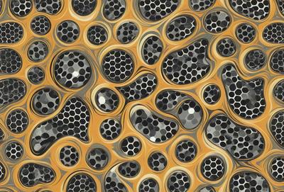 The primary subject of the image is a pattern of circles, which are arranged in a visually appealing manner. The setting is a yellow background, which adds a warm and vibrant tone to the scene. The visual style of the image is a combination of digital art and illustration, creating a unique and eye-catching design. The dominant colors are yellow and orange, which contribute to a cheerful and lively atmosphere.
