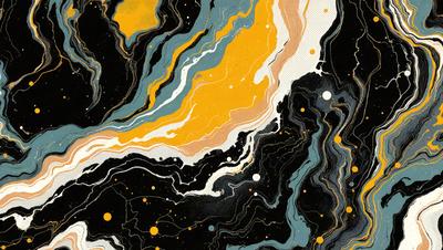 The primary subject of the image is a colorful, abstract design featuring a mix of yellow, blue, and black colors. The setting is a black background, which contrasts with the vibrant colors of the design. The visual style appears to be a combination of digital art and illustration, creating a unique and eye-catching pattern. The overall atmosphere is lively and energetic, with the bold colors and intricate patterns capturing the viewer's attention.