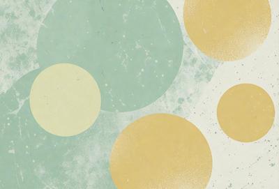 The primary subject of the image is a collection of circles, which are the main objects in the scene. The circles are arranged in a pattern, and they are displayed on a blue and yellow background. The visual style of the image is a combination of photo and digital art, creating a unique and eye-catching design. The dominant colors in the image are blue and yellow, which contribute to a lively and vibrant atmosphere.