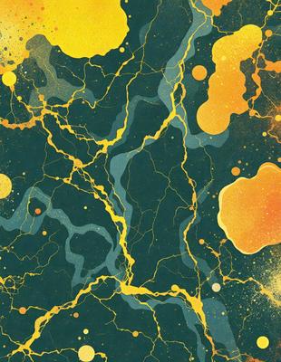 The primary subject of the image is a yellow and green patterned background. The setting is a colorful, abstract design that resembles a painting or a digital artwork. The visual style is a combination of digital art and illustration, creating a vibrant and dynamic atmosphere. The colors and mood of the image are predominantly yellow and green, with a sense of energy and creativity.