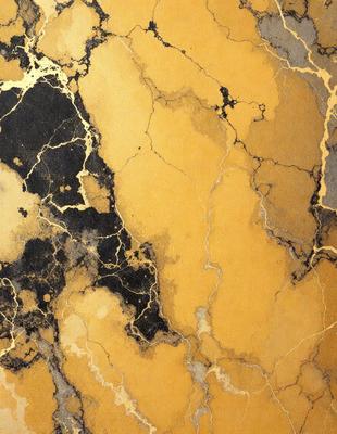 The primary subject of the image is a close-up of a marble wall with a gold-colored texture. The setting is a room with a yellow and black marble wall, which adds a unique and luxurious touch to the space. The visual style of the image is a close-up of the marble wall, showcasing its intricate patterns and textures. The colors and mood of the image are warm and inviting, with the gold and yellow tones creating a sense of sophistication and eleg