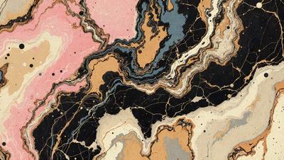 The primary subject of the image is a close-up of a marbled surface, which appears to be a painting or a drawing. The setting is a black and white background, which adds to the artistic and dramatic effect of the piece. The visual style is a combination of digital art and illustration, creating a unique and intricate design. The colors and mood of the image are predominantly black and white, giving it a classic and timeless feel.