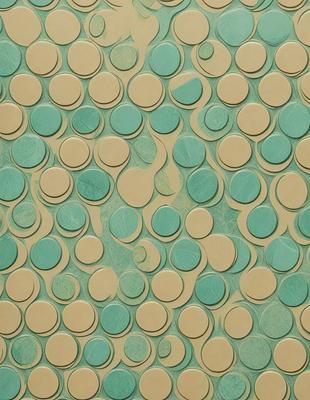 The primary subject of the image is a pattern of circles, which are arranged in a visually appealing manner. The circles are of various sizes and are placed on a green background, creating a vibrant and lively atmosphere. The visual style of the image is a combination of photo and digital art, as it appears to be a close-up of a textured surface with circles on it. The colors and mood of the image are predominantly green, with the circles adding a touch of contrast and visual interest.