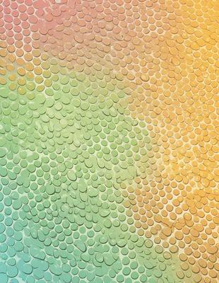 The primary subject of the image is a close-up of a colorful, patterned surface. The setting is a colorful, textured background, which adds to the vibrant atmosphere of the scene. The visual style is a combination of photo and digital art, creating a unique and eye-catching design. The colors and mood of the image are predominantly bright and lively, with a focus on the colorful pattern and texture of the surface.