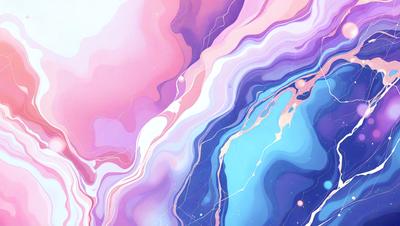 The primary subject of the image is a colorful, abstract art piece featuring a mix of pink, blue, and purple hues. The setting is a background of a colorful, swirling pattern, which adds to the overall visual style. The artwork appears to be a digital illustration or a painting, showcasing a creative and vibrant atmosphere.